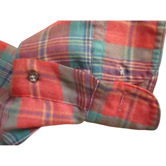 Vintage 1980s Mens Plaid Camp Shirt Bert Pulitzer Large Winter Red/Green/Rust - Picture 4 of 5